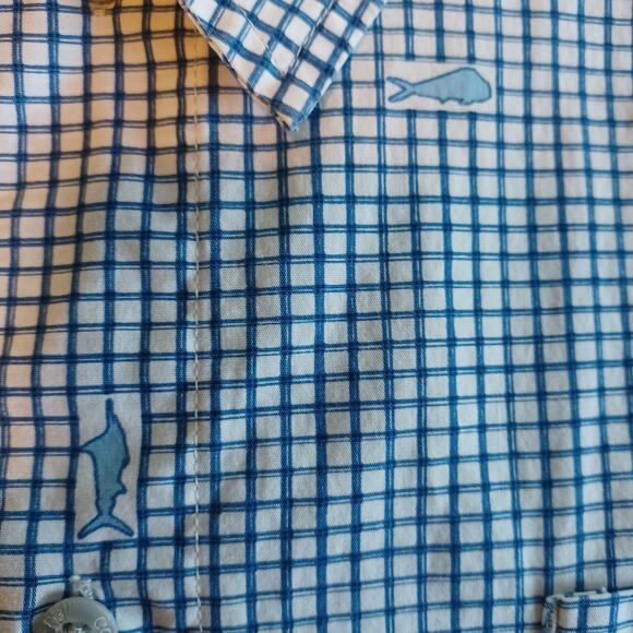 Columbia Men's Size XXL 2X PFG Short Sleeve Cotton Blue Check and Fish Pattern - Picture 5 of 9